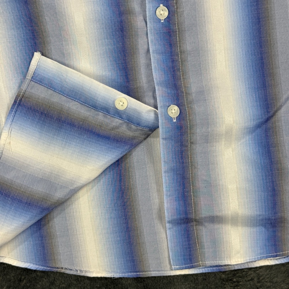 Dámante Button Front Shirt Mens Large Blue Ombre Stripe Long Sleeve - Picture 7 of 8